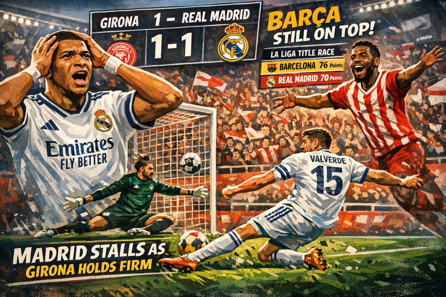 Real Madrid Drops Points at Girona, Leaving Barcelona's Lead Intact